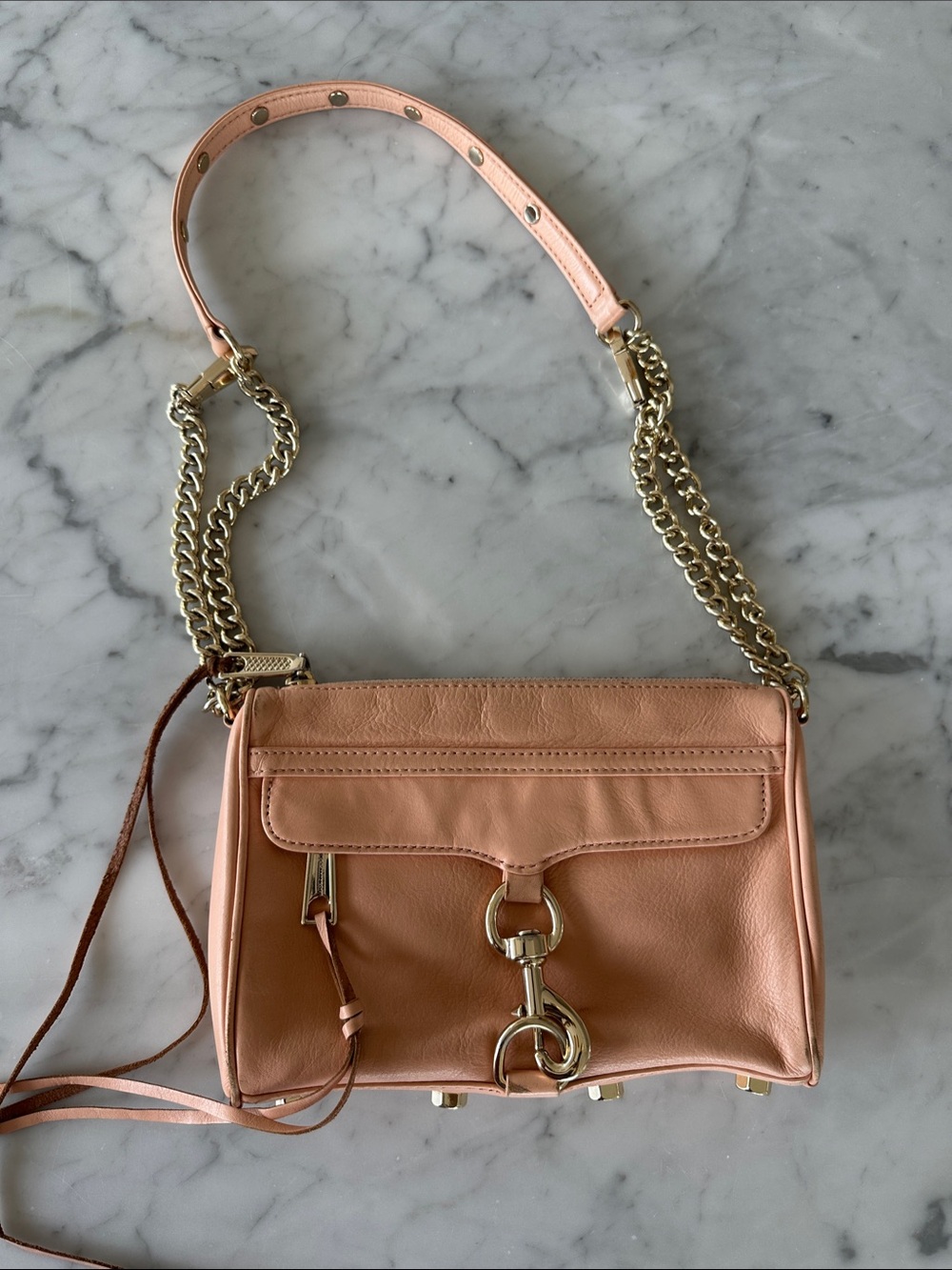 Rebecca Minkoff Pink Leather Shoulder Bag with Gold Chain
